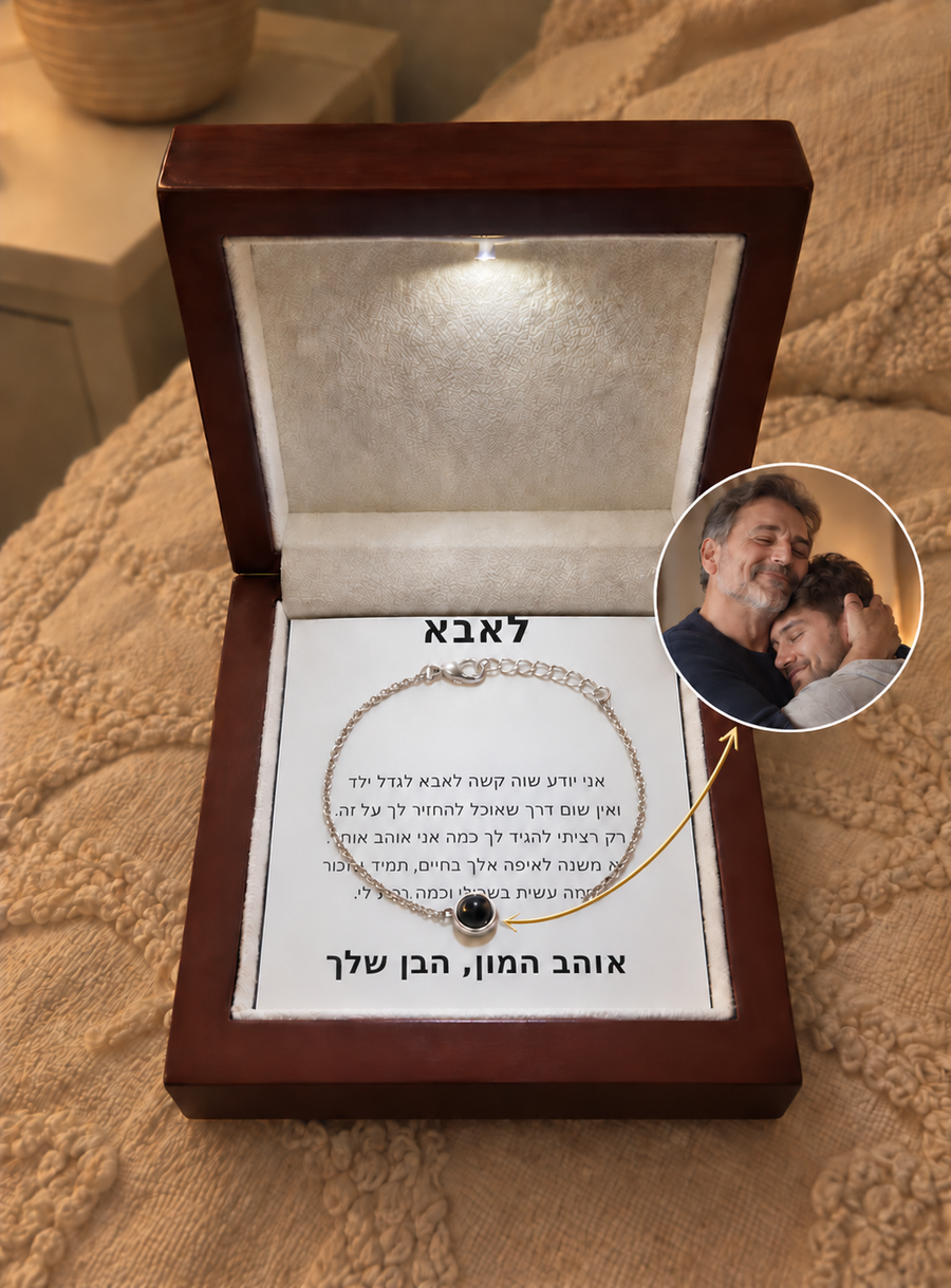 צמיד תמונה מוצפנת מונח בעיגול והמחשת אב ובן